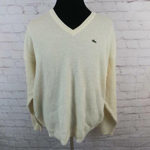 Lacoste Sweater Sz XL Cream Vtg V-Neck Wool Blend